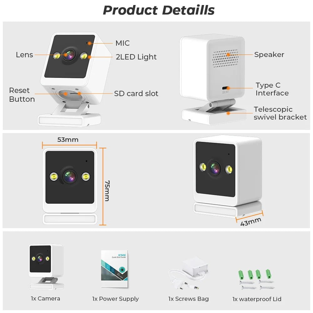 1080P HD Wifi Camera Indoor Mini Surveillance Camera For Baby Monitor Pet Video Record 2 Ways Audio Security Camera ICSEE APP - Lily.sg Global Shopping