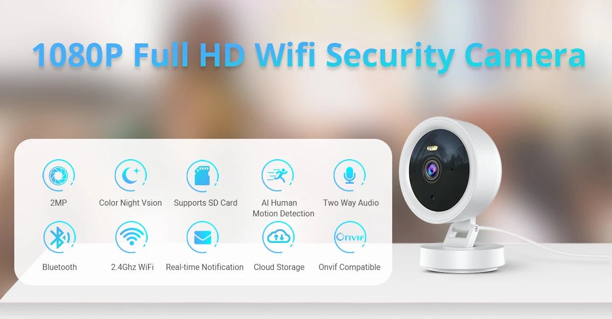 1080P WiFi Camera IP Surveillance Camera Security Baby Monitor 2MP CCTV Audio Video Color Night Vision AI Detect iCSee Mini Cam - Lily.sg Global Shopping