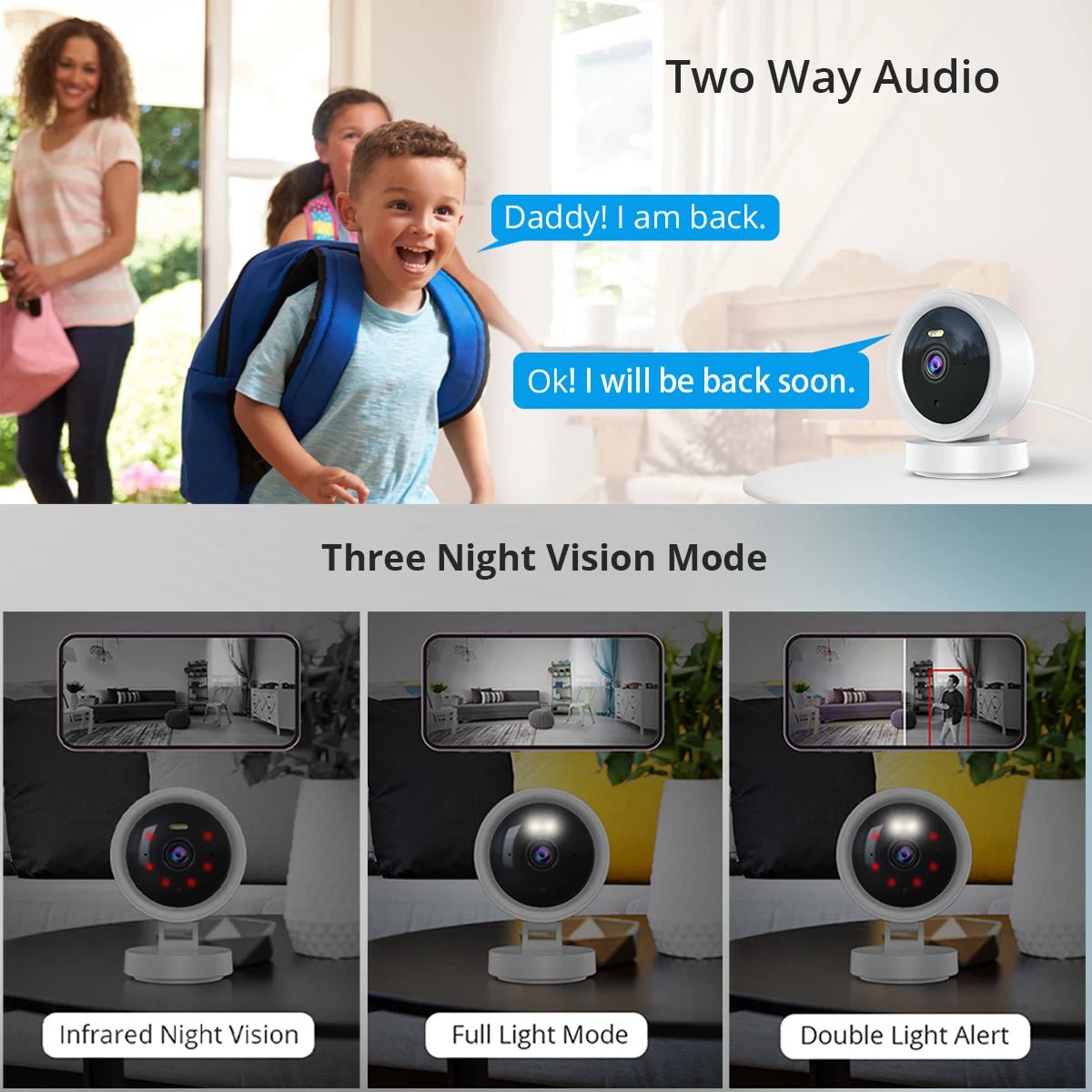 1080P WiFi Camera IP Surveillance Camera Security Baby Monitor 2MP CCTV Audio Video Color Night Vision AI Detect iCSee Mini Cam - Lily.sg Global Shopping