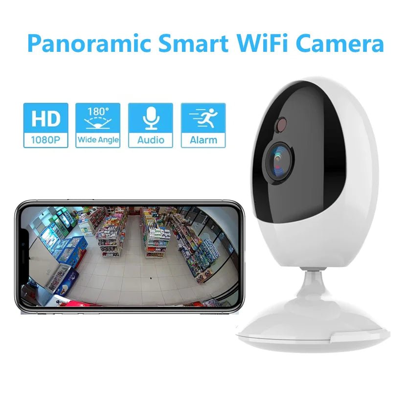 180 Degree Panoramic Camera Wide Angle 1.44mm Fisheye 1080P Indoor Two Way Audio Day and Night Vision ICSEE APP WiFi CCTV Camera - Lily.sg Global Shopping