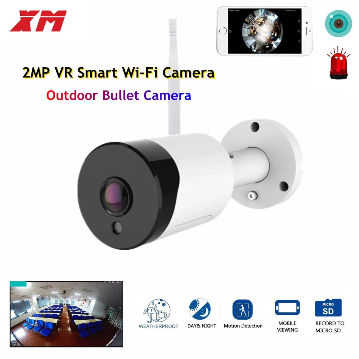 180 Degree Panoramic Fish Eye 2MP WIFI IP Camera Multi - purpose Outdoor Night Veresion VR kamera APP Remote Control P2P IP Web - Lily.sg Global Shopping