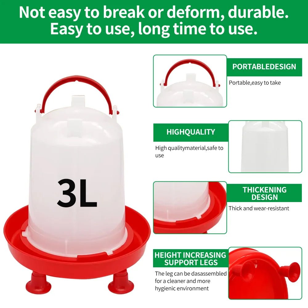 1Pc 1.5kg/3L Automatic Chicken Feeder Bucket Drinker Bucket With Leg Plastic Water Bucket for Duck Farm Chick Coop Water Supply - Lily.sg Global Shopping