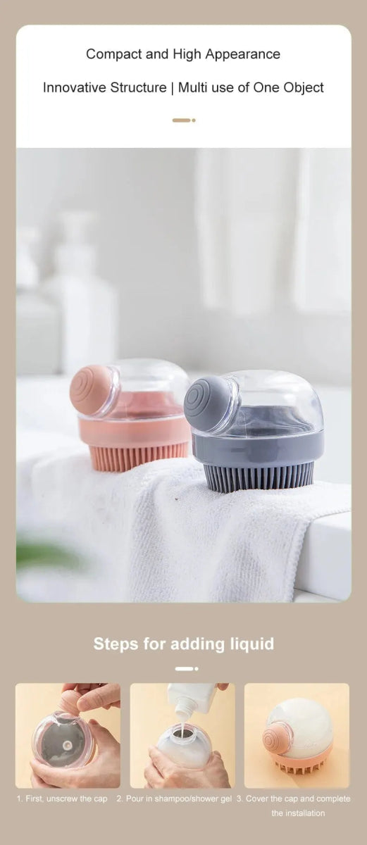 1pc Pet Bath Brush Soft Silicone With Shampoo Dispenser Gentle Massage For Grooming And Cleaning Fur And Hair - Lily.sg Global Shopping