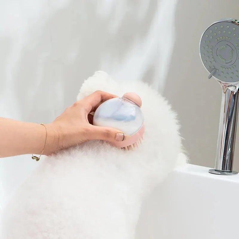 1pc Pet Bath Brush Soft Silicone With Shampoo Dispenser Gentle Massage For Grooming And Cleaning Fur And Hair - Lily.sg Global Shopping