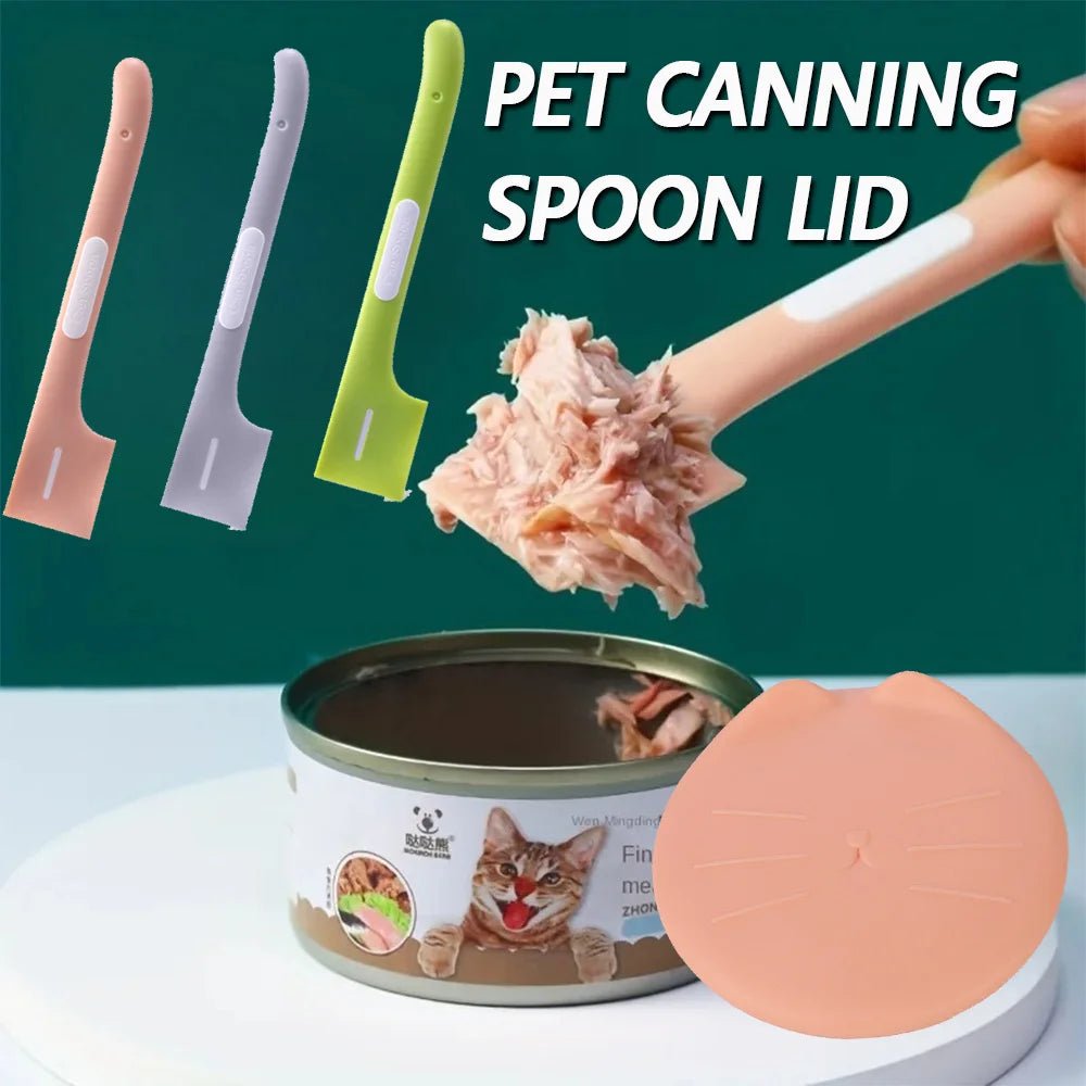 1pc/1set Pet Canned Spoon 3 in 1 Universal Sealing Lids Feeding Stirring Long Handle Cat Scoop Pet Feeding Tableware Accessories - Lily.sg Global Shopping