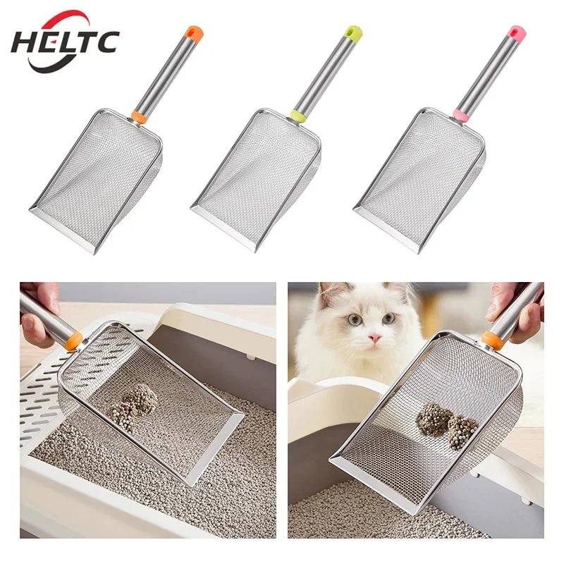 1pcs Stainless Steel Fine Mesh Cat Litter Scoop Easy To Clean Non - Stick Shovel For Reptiles Sand Efficient Durable Litter Scoop - Lily.sg Global Shopping