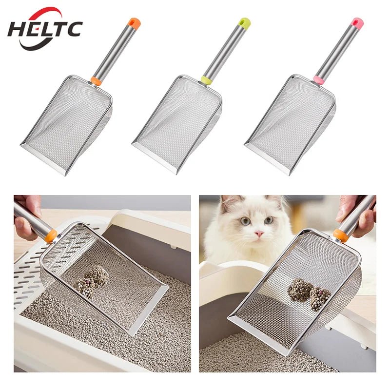 1pcs Stainless Steel Fine Mesh Cat Litter Scoop Easy To Clean Non - Stick Shovel For Reptiles Sand Efficient Durable Litter Scoop - Lily.sg Global Shopping