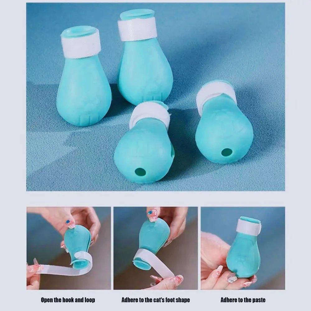 1Set Cat Muzzle Pet Grooming Cover Accessory Cat Anti Bite Anti Licking Space Hood Breathable Helmet with 4 Silicone Paw Shoes - Lily.sg Global Shopping