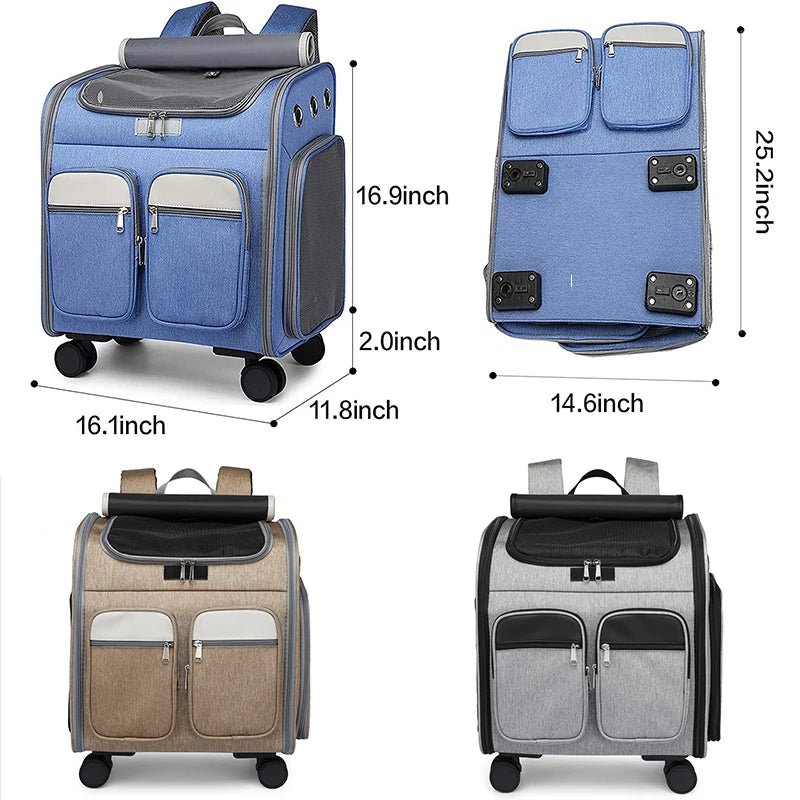 2 In 1 Large Pet Backpack Cat Stroller Pet Carrier with Wheels Portable Foldable Tie - Rod Pet Bag Cat and Dog Travel Carrier Bag - Lily.sg Global Shopping