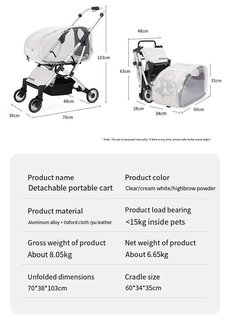 2023 New Transparent Pet Cart Dog and Cat Walking Cart Small Medium Sized Dog Pulled Stroller Lightweight Foldable Detachable - Lily.sg Global Shopping