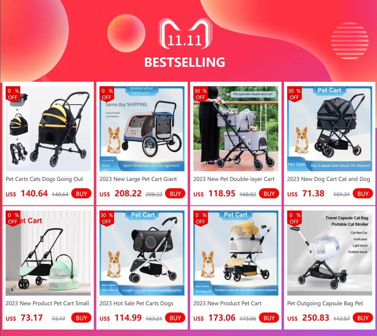 2023 New Transparent Pet Cart Dog and Cat Walking Cart Small Medium Sized Dog Pulled Stroller Lightweight Foldable Detachable - Lily.sg Global Shopping