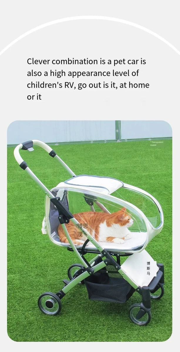 2024 Pet Stroller Transparent Pet Cart Dog Walking Cart Small Medium Sized Dog Pulled Stroller Lightweight Foldable Detachable - Lily.sg Global Shopping