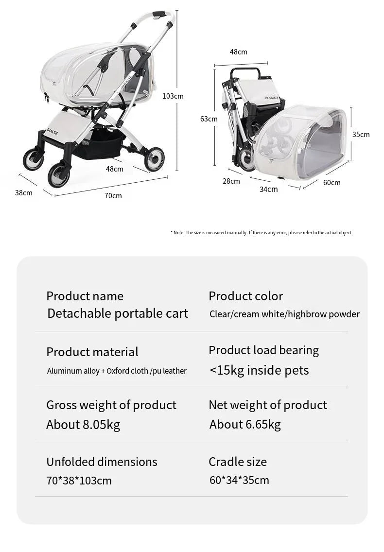 2024 Pet Stroller Transparent Pet Cart Dog Walking Cart Small Medium Sized Dog Pulled Stroller Lightweight Foldable Detachable - Lily.sg Global Shopping