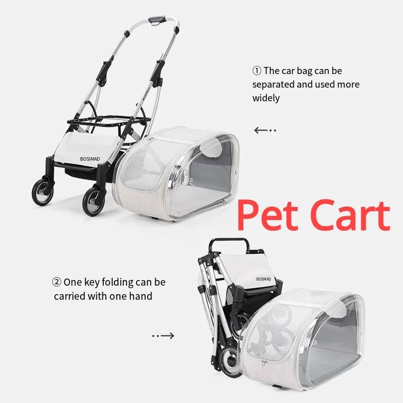 2024 Pet Stroller Transparent Pet Cart Dog Walking Cart Small Medium Sized Dog Pulled Stroller Lightweight Foldable Detachable - Lily.sg Global Shopping