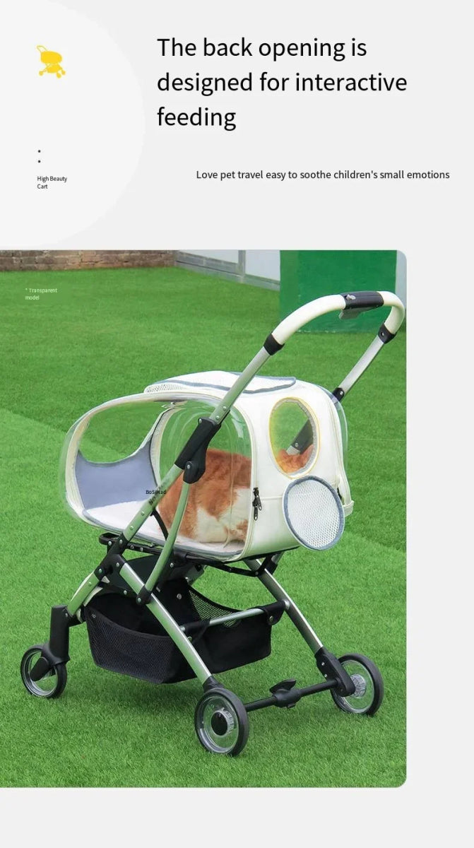 2024 Pet Stroller Transparent Pet Cart Dog Walking Cart Small Medium Sized Dog Pulled Stroller Lightweight Foldable Detachable - Lily.sg Global Shopping