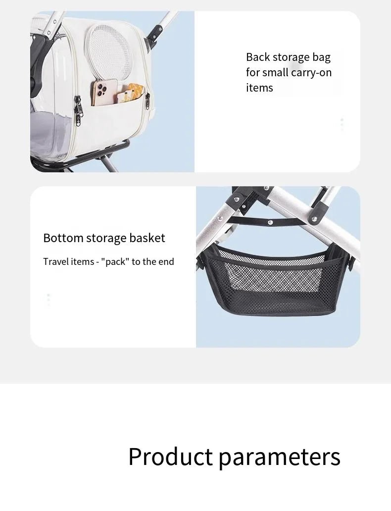 2024 Pet Stroller Transparent Pet Cart Dog Walking Cart Small Medium Sized Dog Pulled Stroller Lightweight Foldable Detachable - Lily.sg Global Shopping