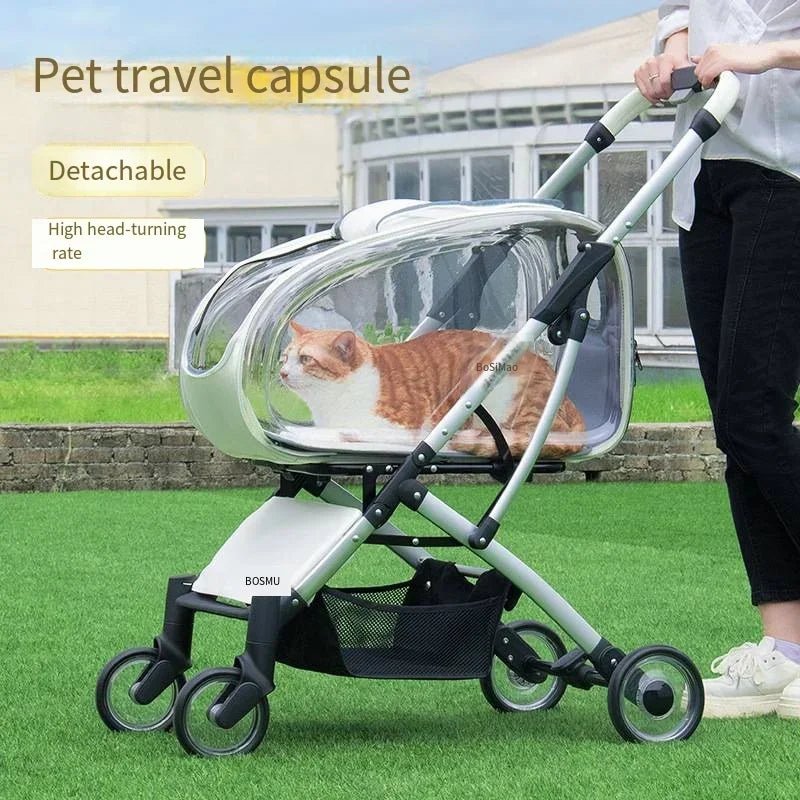 2024 Pet Stroller Transparent Pet Cart Dog Walking Cart Small Medium Sized Dog Pulled Stroller Lightweight Foldable Detachable - Lily.sg Global Shopping