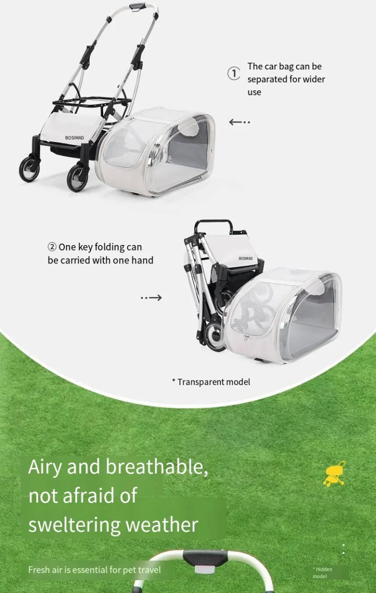 2024 Pet Stroller Transparent Pet Cart Dog Walking Cart Small Medium Sized Dog Pulled Stroller Lightweight Foldable Detachable - Lily.sg Global Shopping