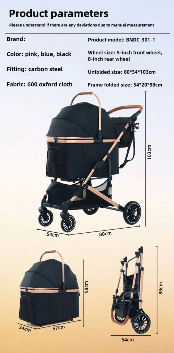 2025 New Pet Stroller Portable Pet Carrier Lightweight Foldable Dog and Cat Stroller Outdoor Travel Pet Stroller - Lily.sg Global Shopping