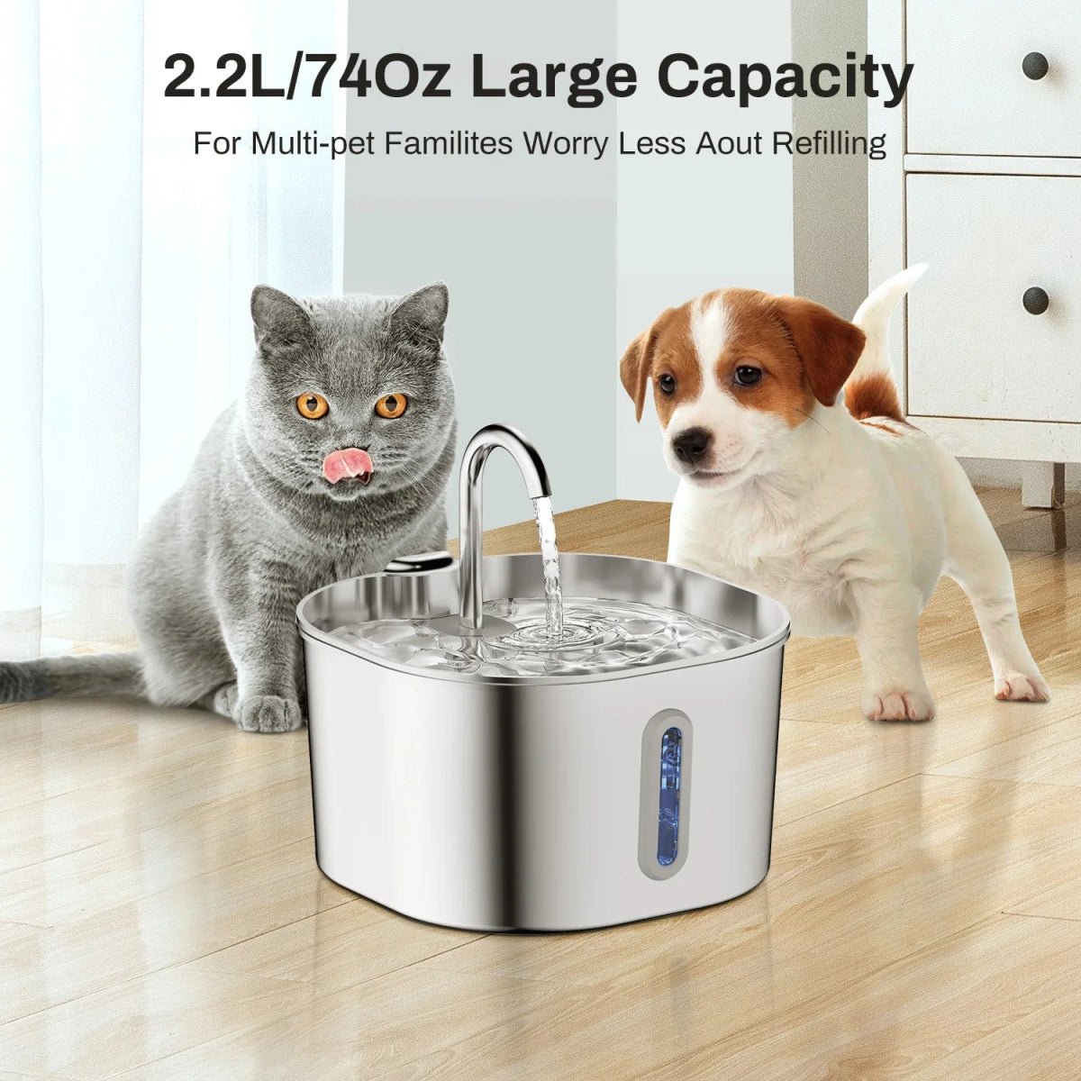 2.2L Automatic Cat And Dog Water Fountain With Faucet Stainless Steel Filter Silent Water Pump Cat Water Fountain Supplies - Lily.sg Global Shopping
