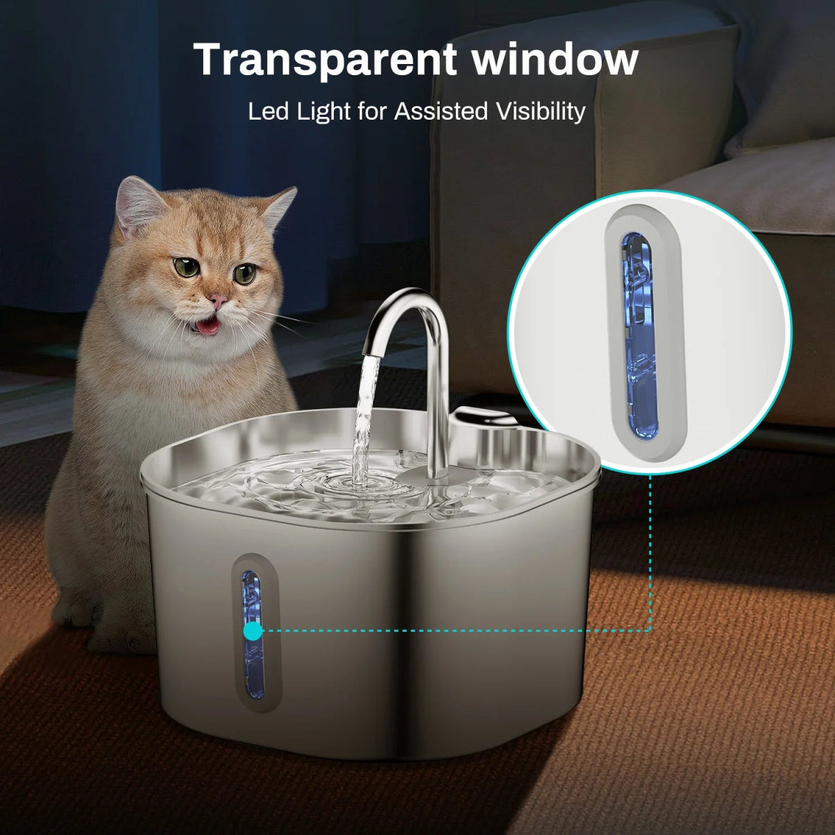 2.2L Automatic Cat And Dog Water Fountain With Faucet Stainless Steel Filter Silent Water Pump Cat Water Fountain Supplies - Lily.sg Global Shopping