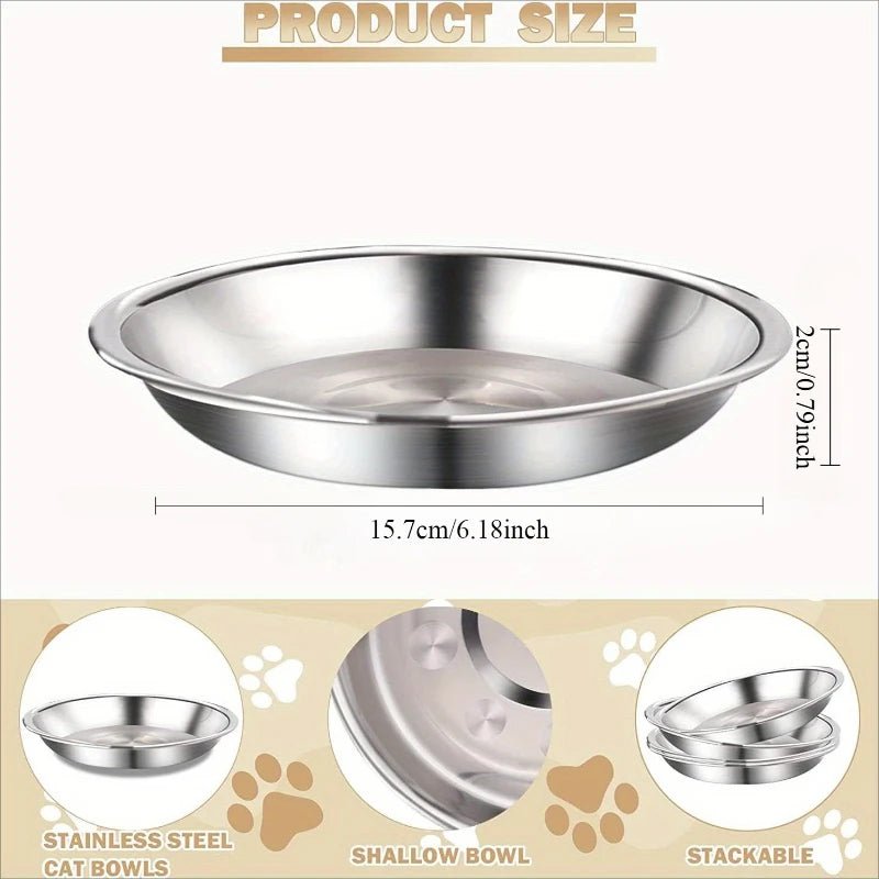 2/6pcs Slip Resistant Stainless Steel Cat Bowl – Low - Profile Wide Design for Kittens Small Pets Anti - Tip Base Feeding Station - Lily.sg Global Shopping