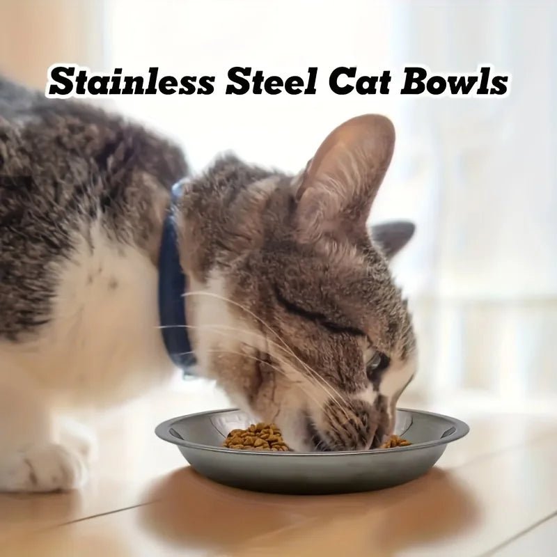 2/6pcs Slip Resistant Stainless Steel Cat Bowl – Low - Profile Wide Design for Kittens Small Pets Anti - Tip Base Feeding Station - Lily.sg Global Shopping