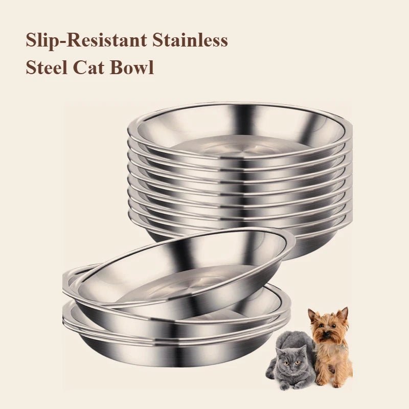 2/6pcs Slip Resistant Stainless Steel Cat Bowl – Low - Profile Wide Design for Kittens Small Pets Anti - Tip Base Feeding Station - Lily.sg Global Shopping
