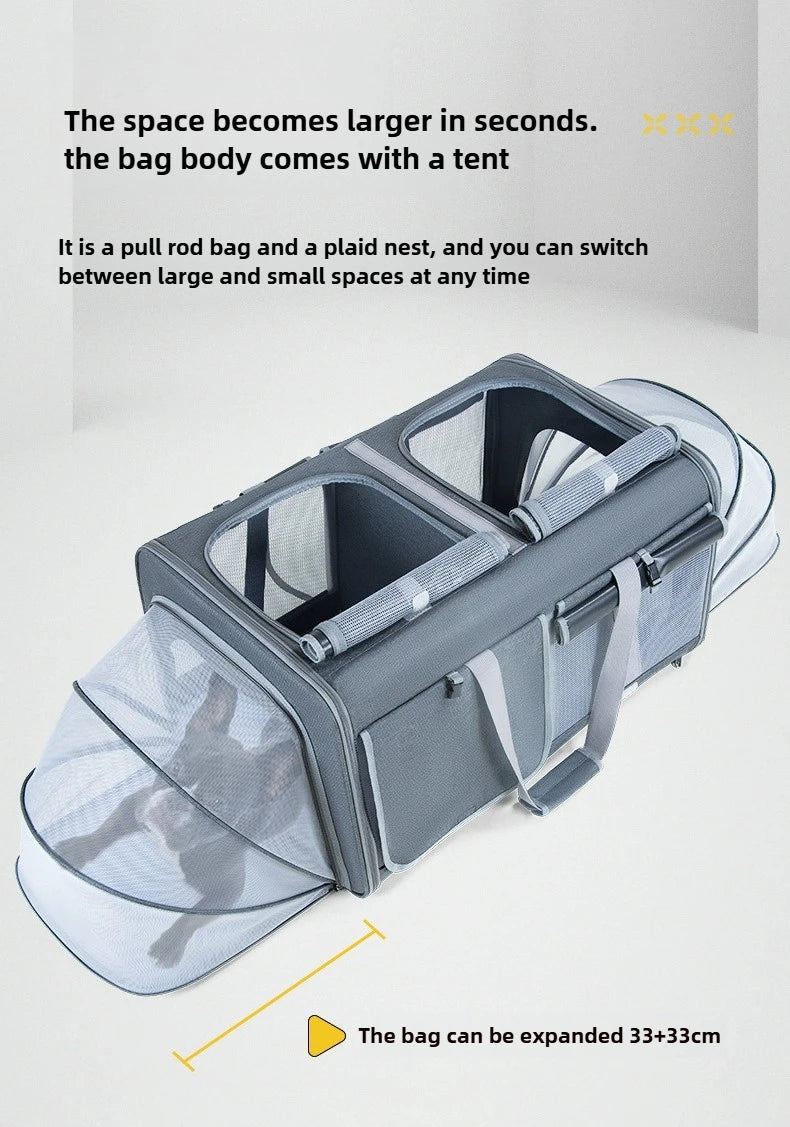 30kg Heavy - Duty Foldable Pet Carrier for Dogs/Cats - All - Terrain Trolley with Removable Wheels, Breathable XXL Travel Stroller - Lily.sg Global Shopping