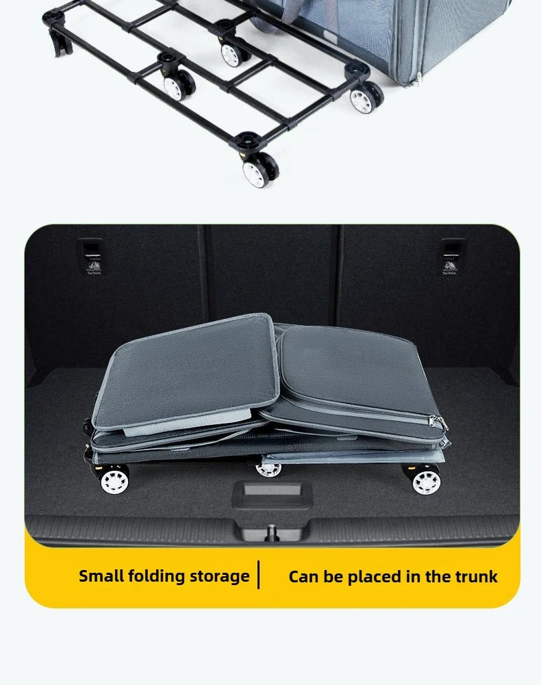 30kg Heavy - Duty Foldable Pet Carrier for Dogs/Cats - All - Terrain Trolley with Removable Wheels, Breathable XXL Travel Stroller - Lily.sg Global Shopping