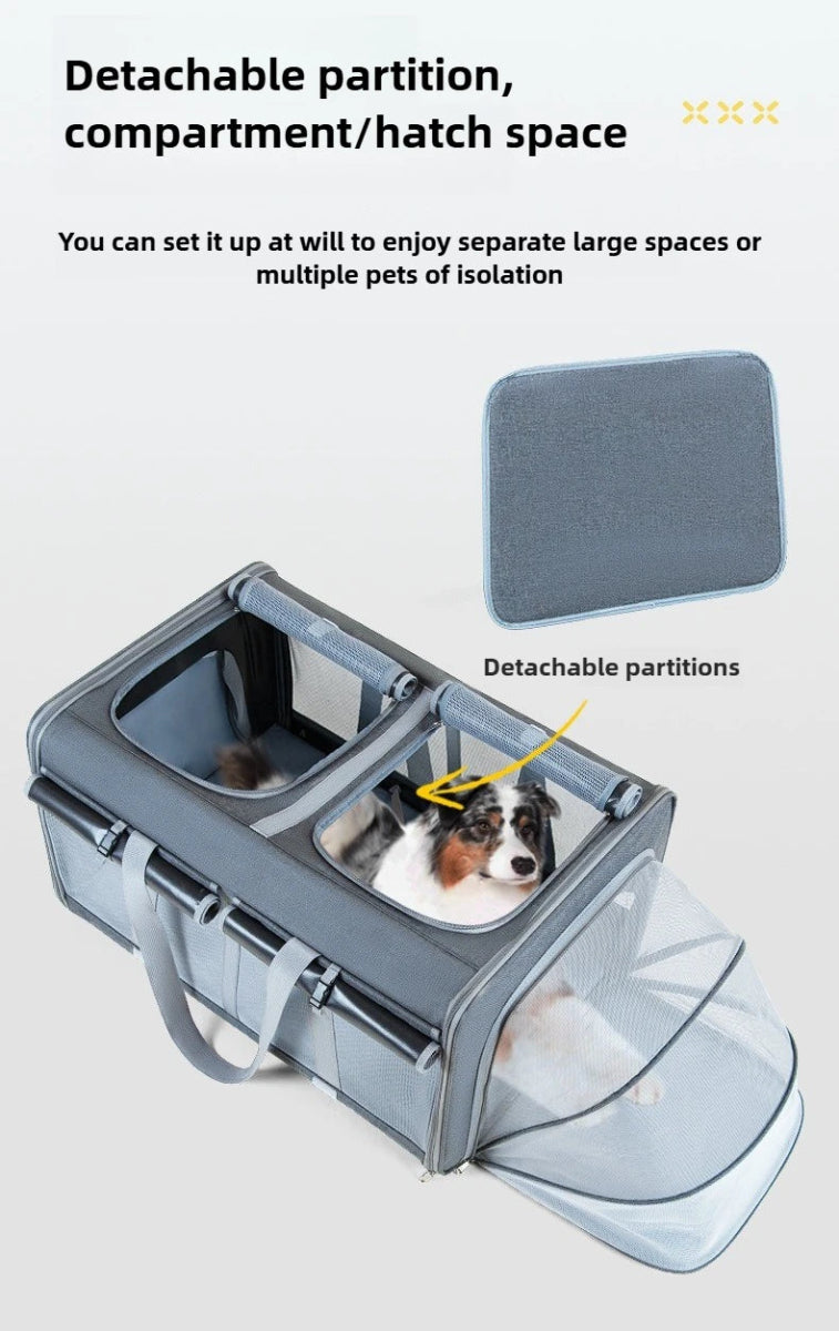 30kg Heavy - Duty Foldable Pet Carrier for Dogs/Cats - All - Terrain Trolley with Removable Wheels, Breathable XXL Travel Stroller - Lily.sg Global Shopping