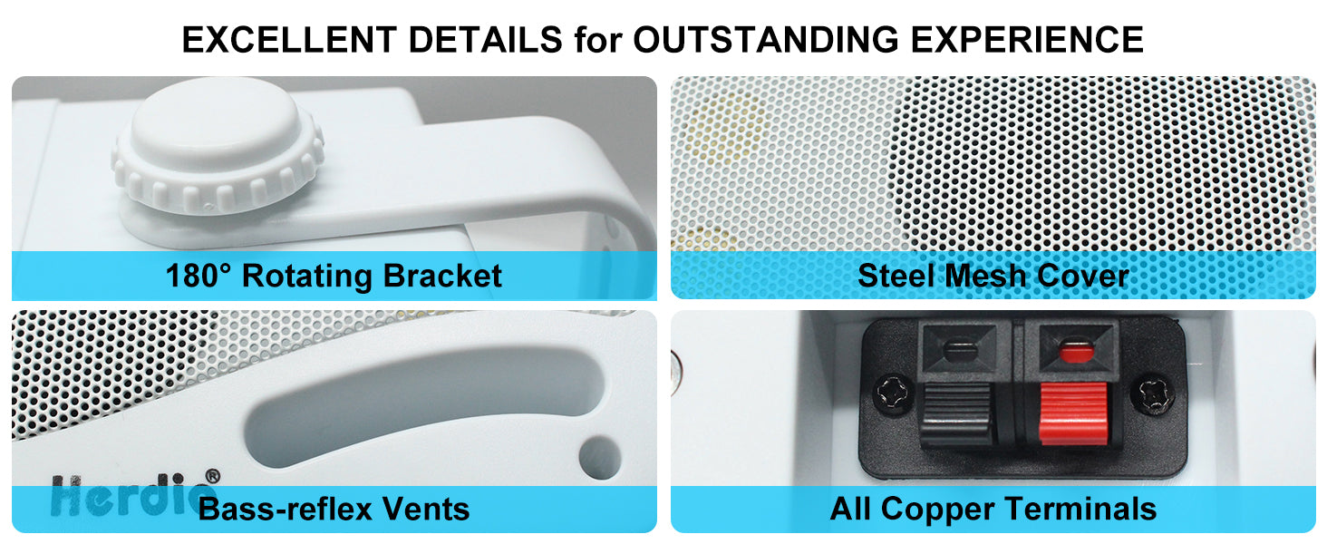 Herdio 3.5‘’ 2PCS Passive Outdoor Speakers Wired Waterproof 200W 3 Way Premium Mountable Wall Mount Speakers With Superior Sound