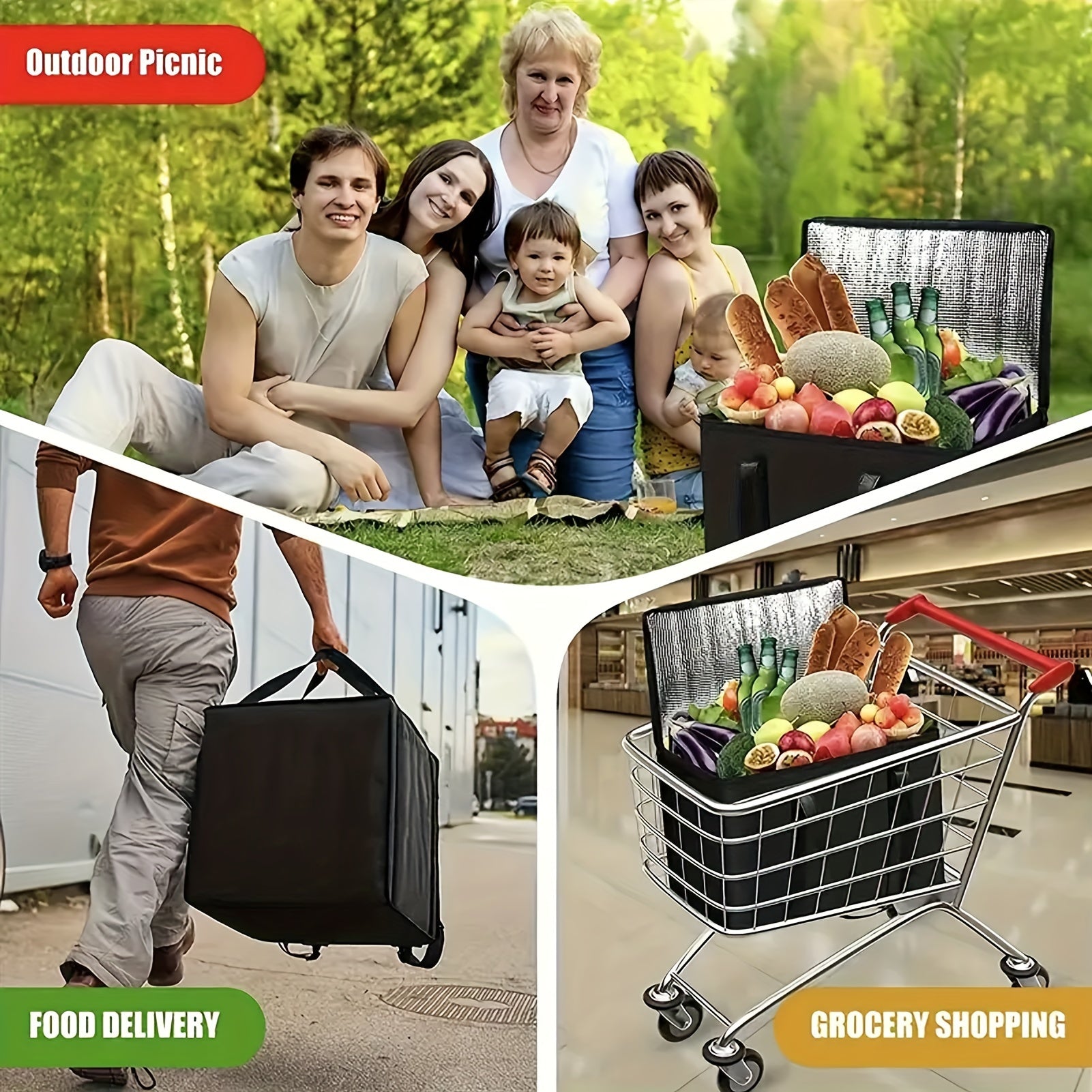 Large Capacity Insulated Grocery Bags Foldable Portable Soft Cooler Bag Lightweight Reusable Food and Beer Insulated Tote Bag