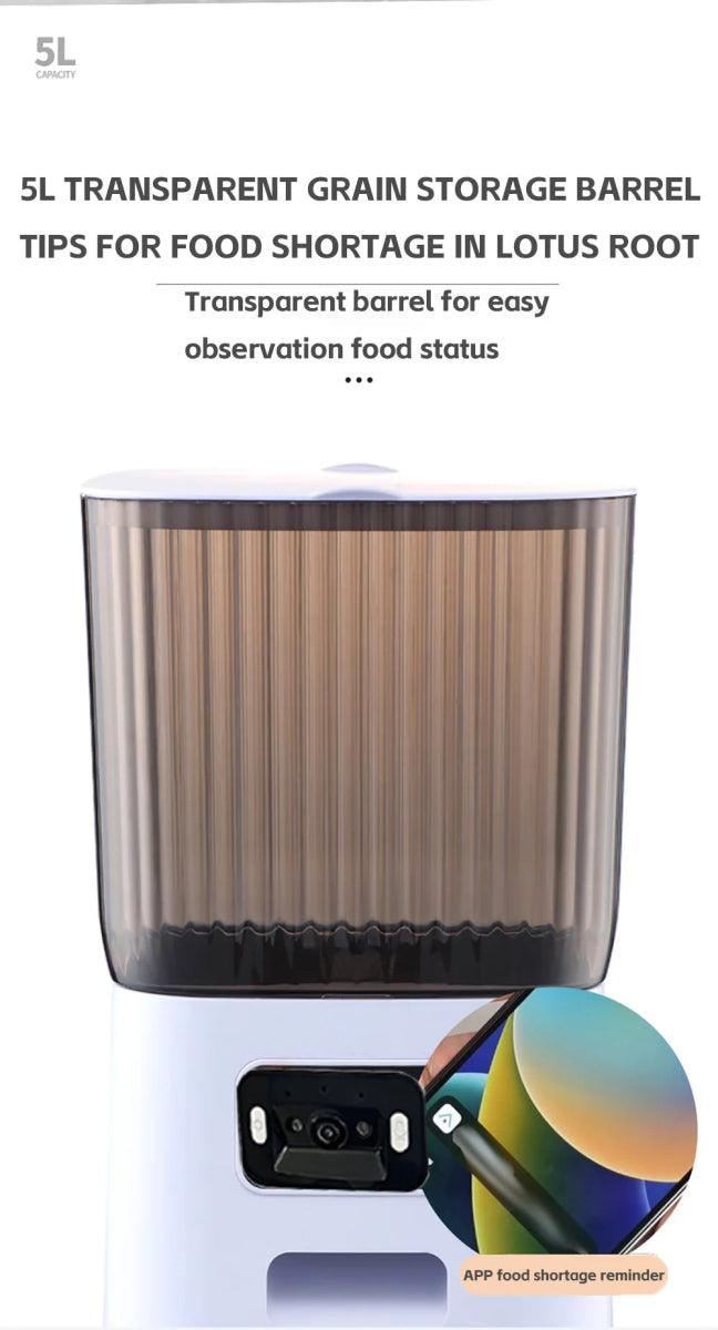 5L Pet Feeder with Camera Automatic Cat Feeder Smart Dog Food Dispenser WiFi Timing Stainless Steel Feeding Bowl（No 5V 2A Plug） - Lily.sg Global Shopping