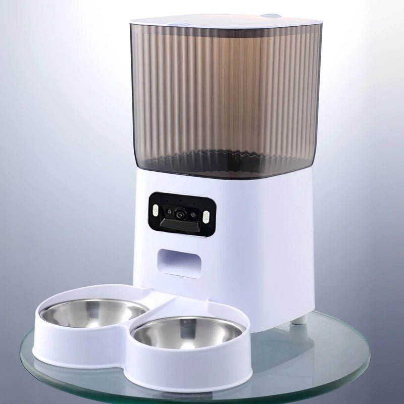 5L Pet Feeder with Camera Automatic Cat Feeder Smart Dog Food Dispenser WiFi Timing Stainless Steel Feeding Bowl（No 5V 2A Plug） - Lily.sg Global Shopping