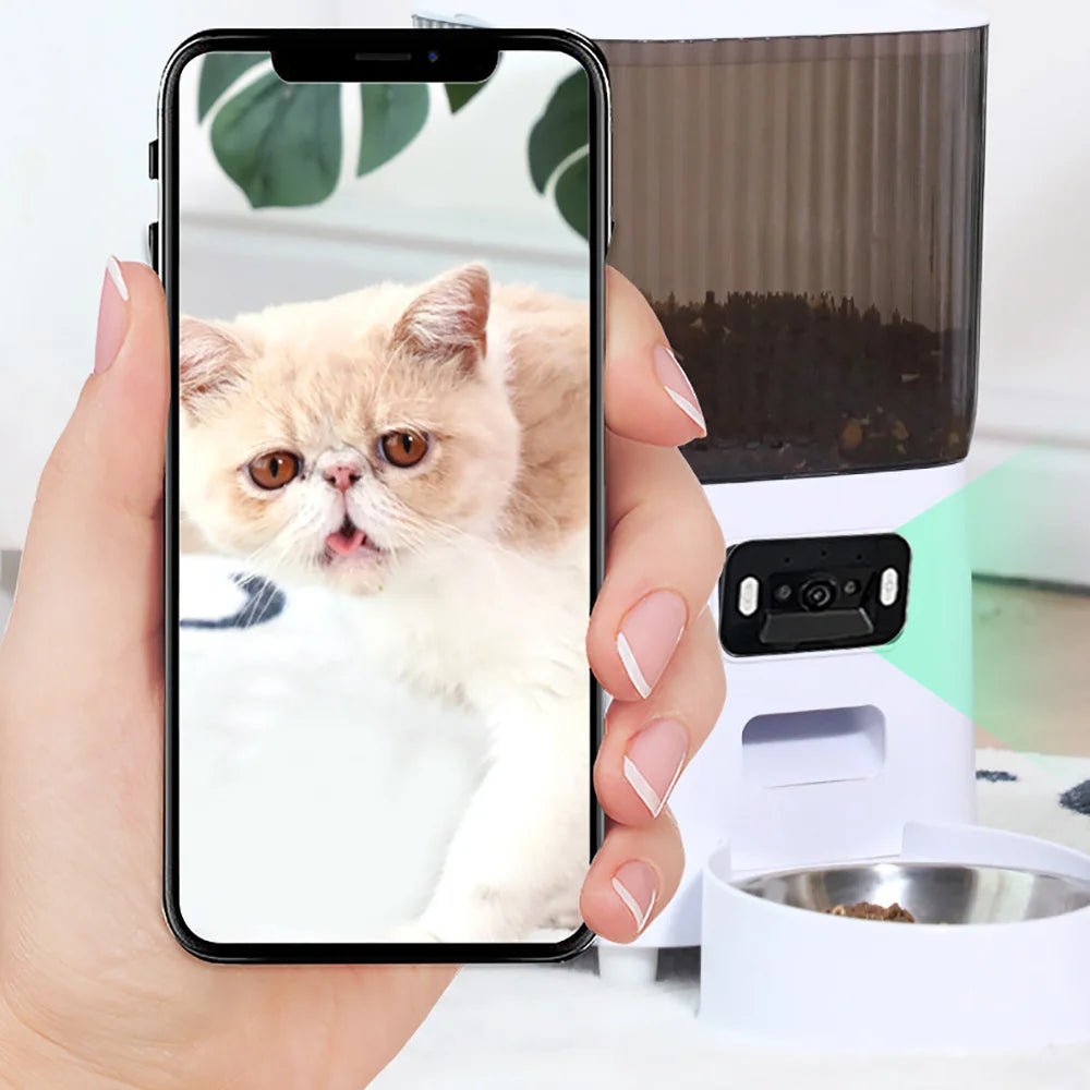 5L Pet Feeder with Camera Automatic Cat Feeder Smart Dog Food Dispenser WiFi Timing Stainless Steel Feeding Bowl（No 5V 2A Plug） - Lily.sg Global Shopping