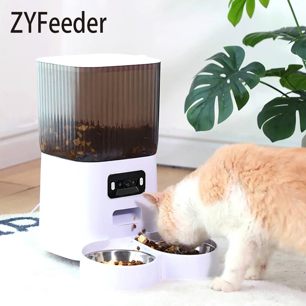 5L Pet Feeder with Camera Automatic Cat Feeder Smart Dog Food Dispenser WiFi Timing Stainless Steel Feeding Bowl（No 5V 2A Plug） - Lily.sg Global Shopping