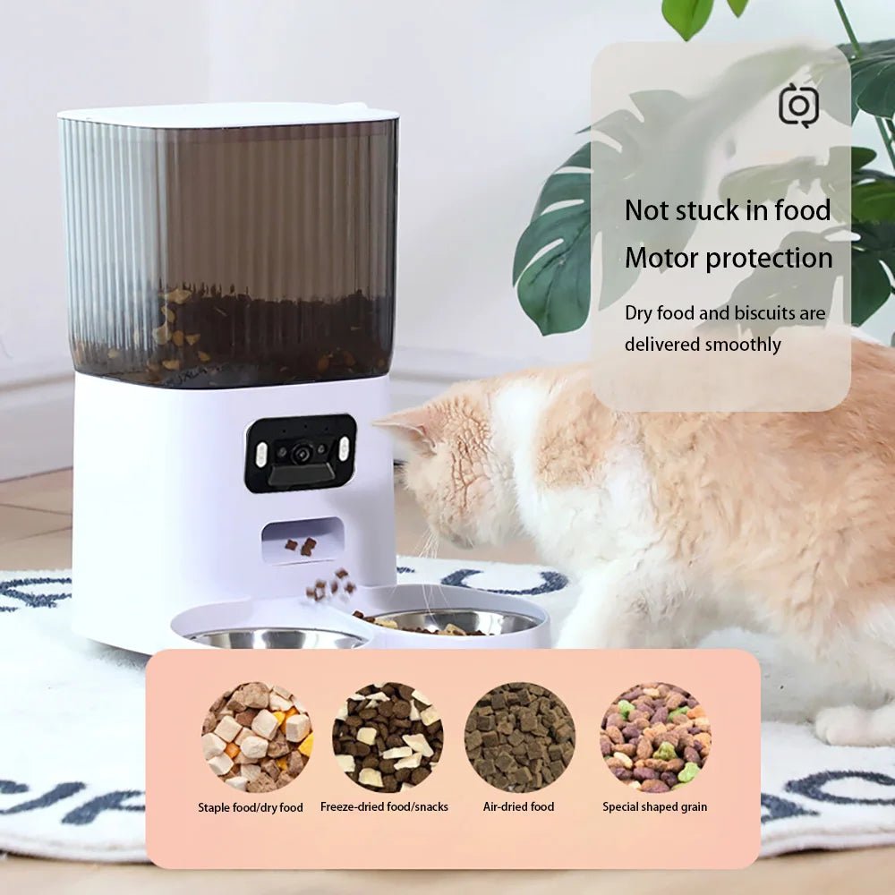 5L Pet Feeder with Camera Automatic Cat Feeder Smart Dog Food Dispenser WiFi Timing Stainless Steel Feeding Bowl（No 5V 2A Plug） - Lily.sg Global Shopping