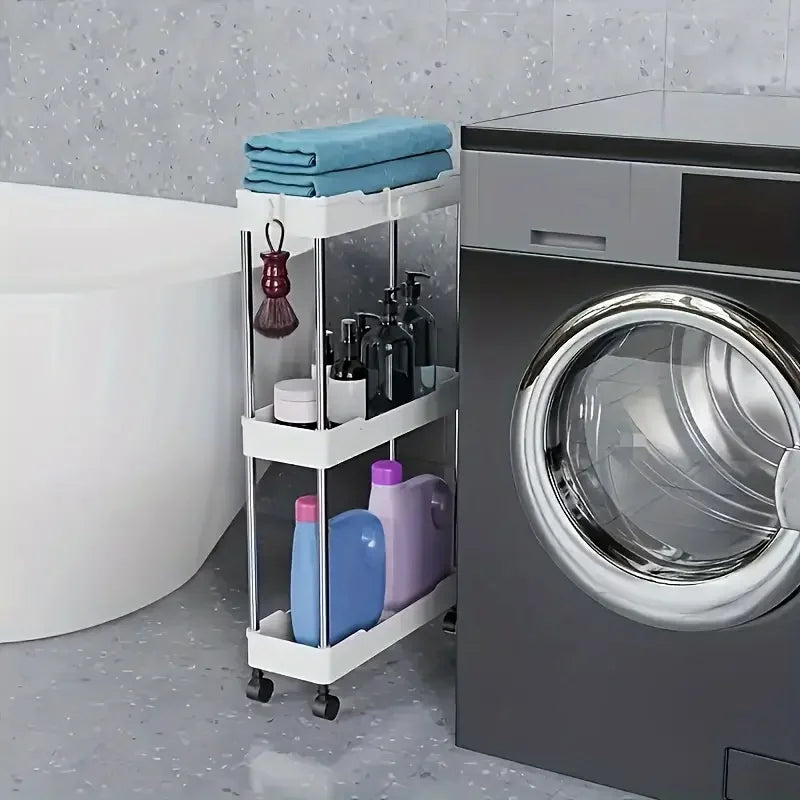 3-layer Ultra-thin Rolling Storage Cart Multi-function Storage Rack With Sliding Shelves Kitchen Bathroom Floor Mounted