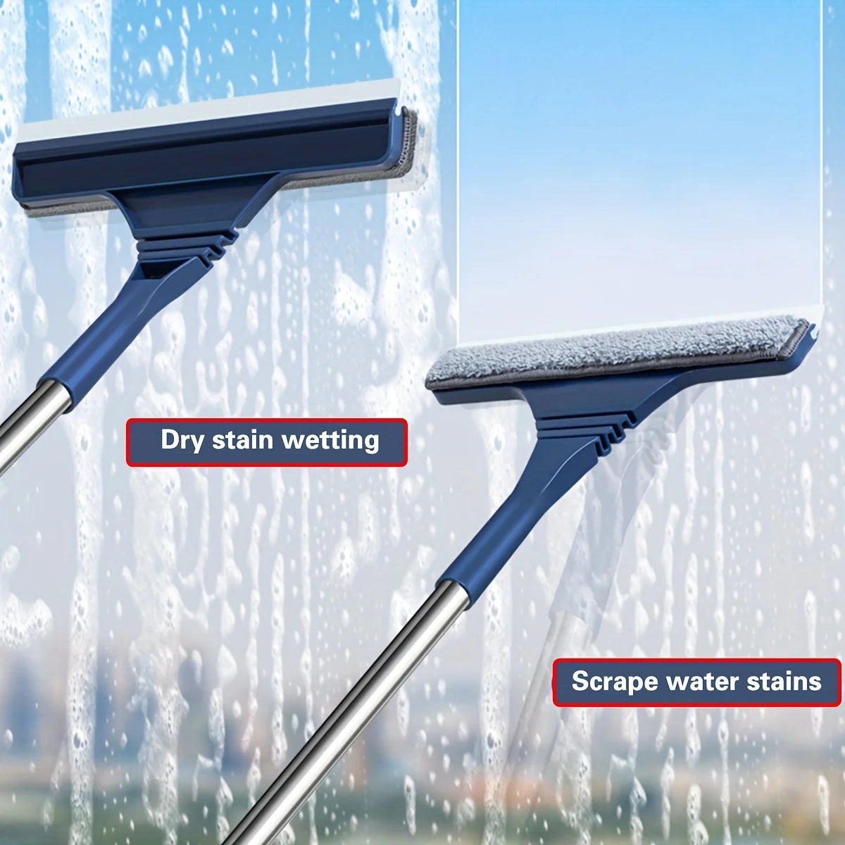 2 in 1 Window Mesh Screen Brush Dual-Sided Cleaning Blade Telescopic Long Handle Window Mop Squeegee Wiper for Home Cleaning