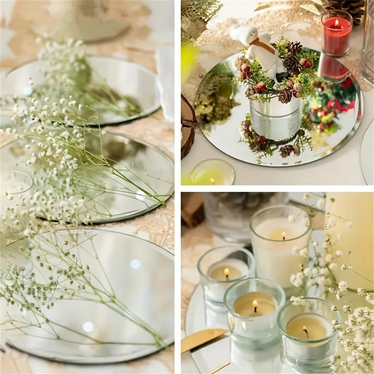 10pcs 20cm/30cm Acrylic Round Dining Table Mirror Plate, Suitable for Weddings, Youngsters's Gift Parties and Birthday Parties