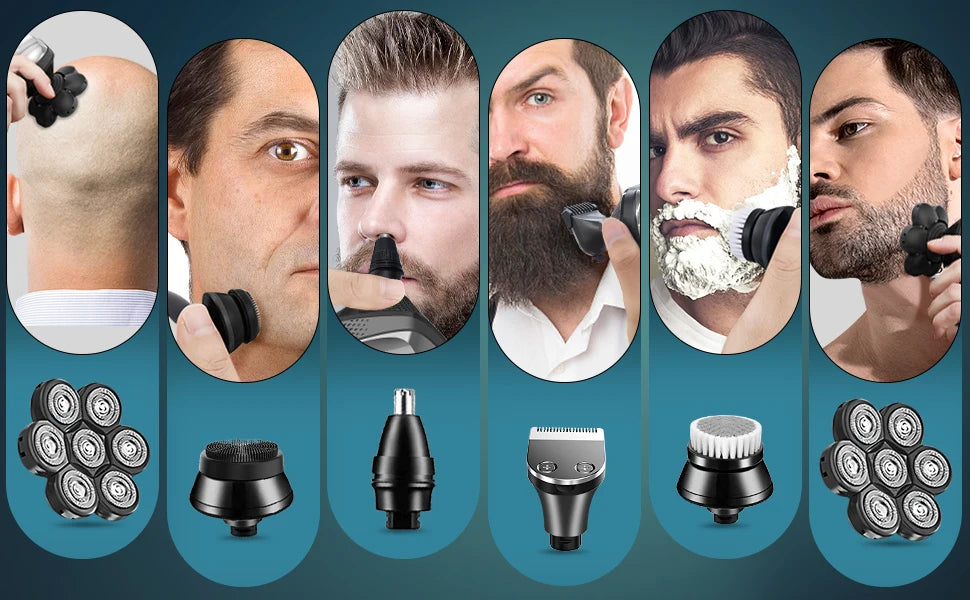 Kensen 5 In 1 Electric Shaver 7D Floating Cutter Head Rechargeable Shaver Kit For Men IPX6 Waterproof Beard Trimmer head shavers