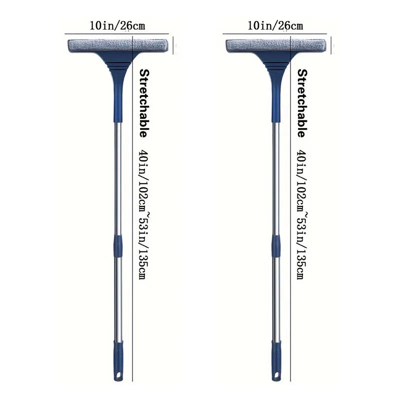 2 in 1 Window Mesh Screen Brush Dual-Sided Cleaning Blade Telescopic Long Handle Window Mop Squeegee Wiper for Home Cleaning