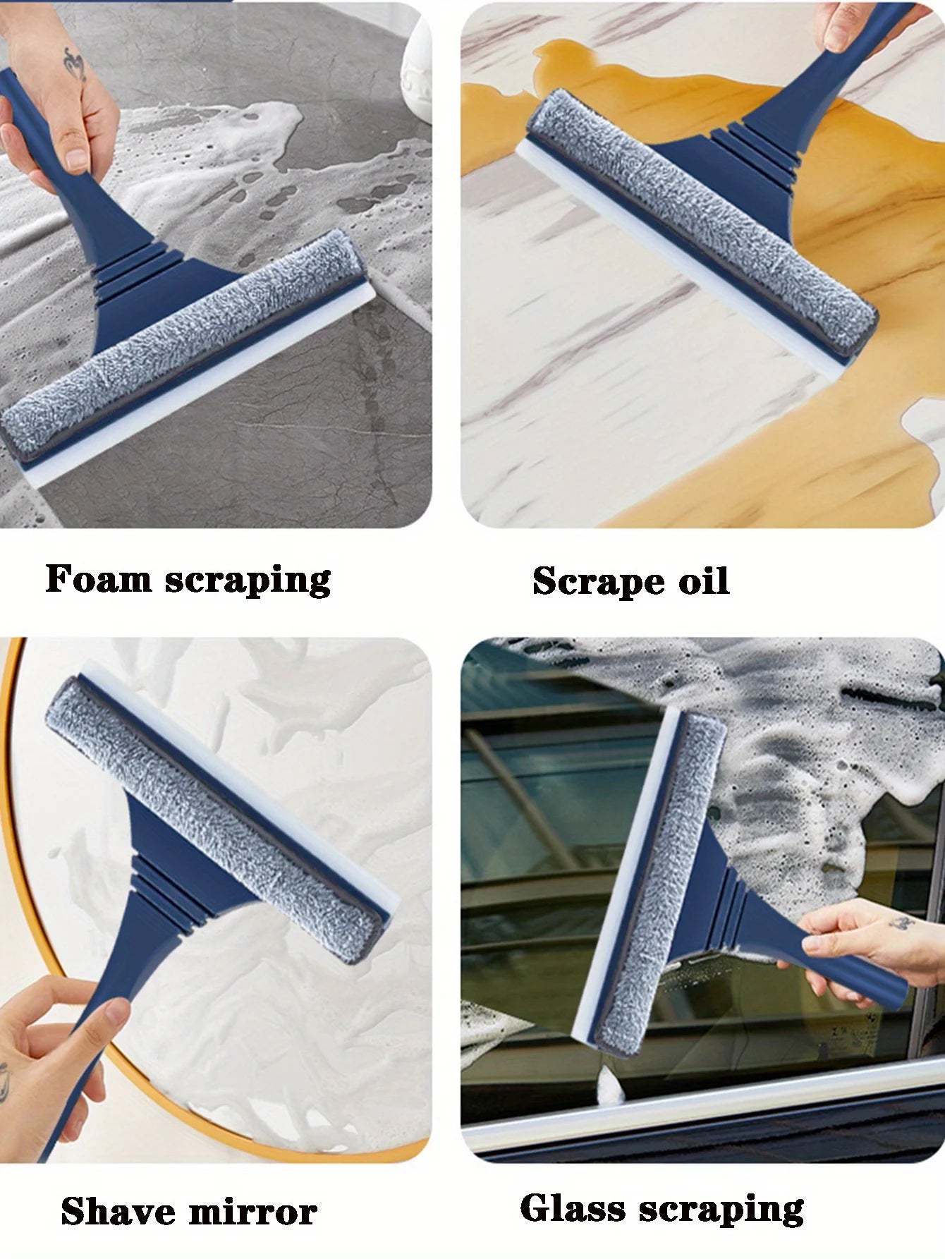 2 in 1 Window Mesh Screen Brush Dual-Sided Cleaning Blade Telescopic Long Handle Window Mop Squeegee Wiper for Home Cleaning