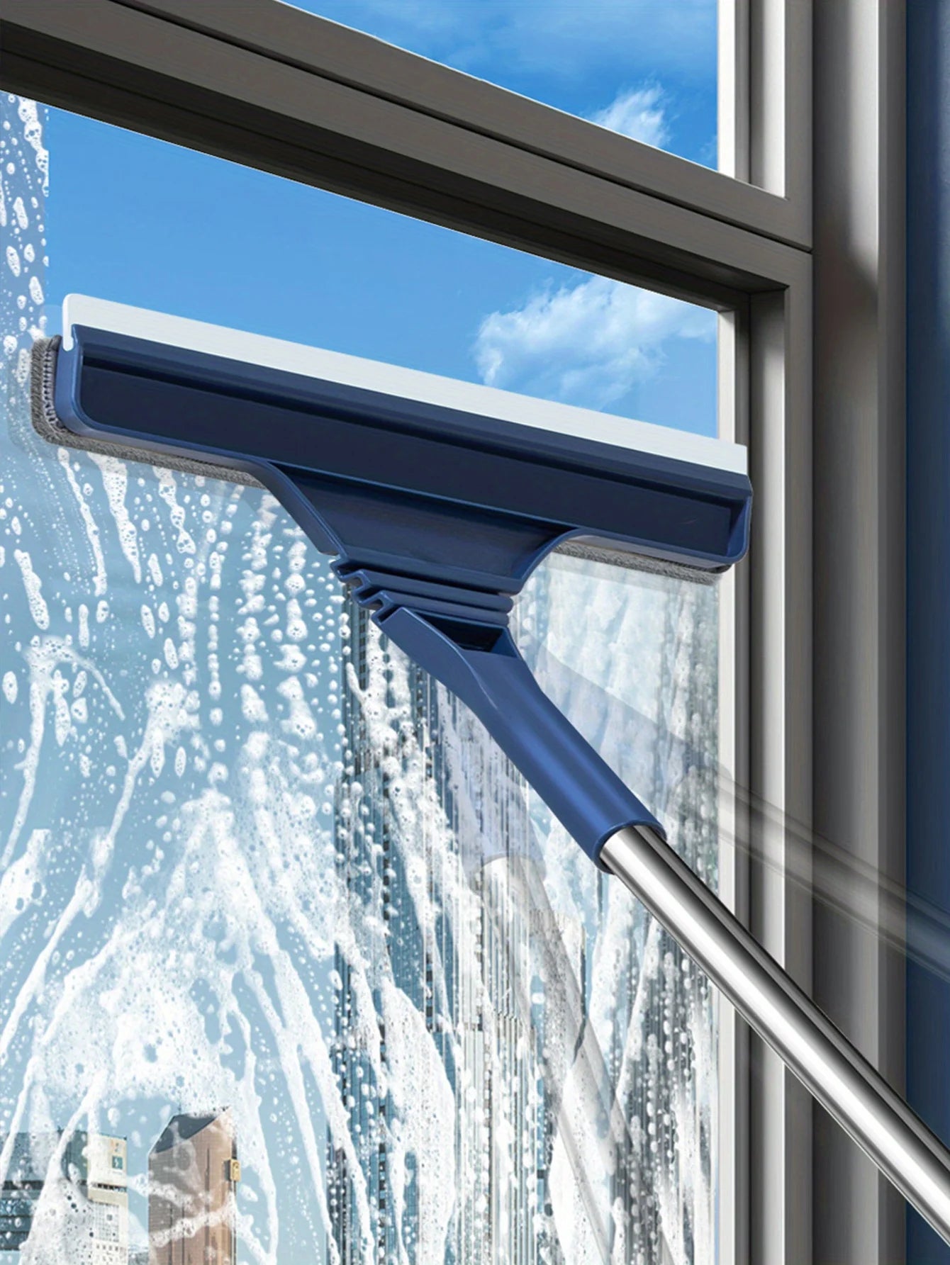 2 in 1 Window Mesh Screen Brush Dual-Sided Cleaning Blade Telescopic Long Handle Window Mop Squeegee Wiper for Home Cleaning