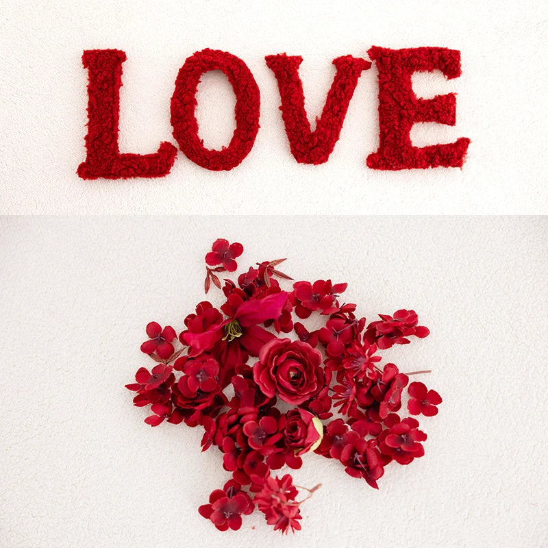 KD Newborn Photography Props Red LOVE Theme Photo Set Stretch Wrap Artificial Flower Baby Shoot Decoration Studio Accessories