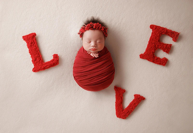 KD Newborn Photography Props Red LOVE Theme Photo Set Stretch Wrap Artificial Flower Baby Shoot Decoration Studio Accessories