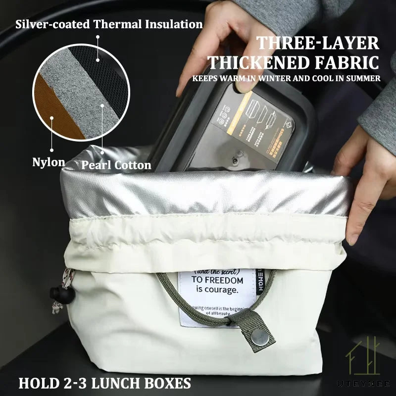 Large Capacity Insulation Waterproof Lunch Bag with Drawstring Closure Thickened Fruit Cooler Bento Bag for Picnic Handle Bag