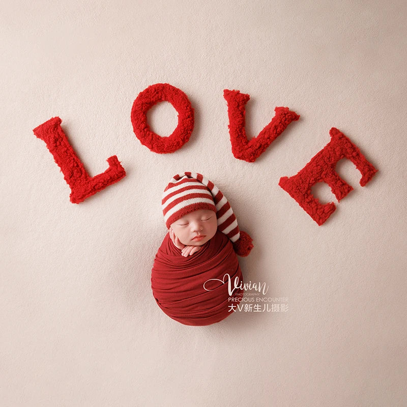 KD Newborn Photography Props Red LOVE Theme Photo Set Stretch Wrap Artificial Flower Baby Shoot Decoration Studio Accessories
