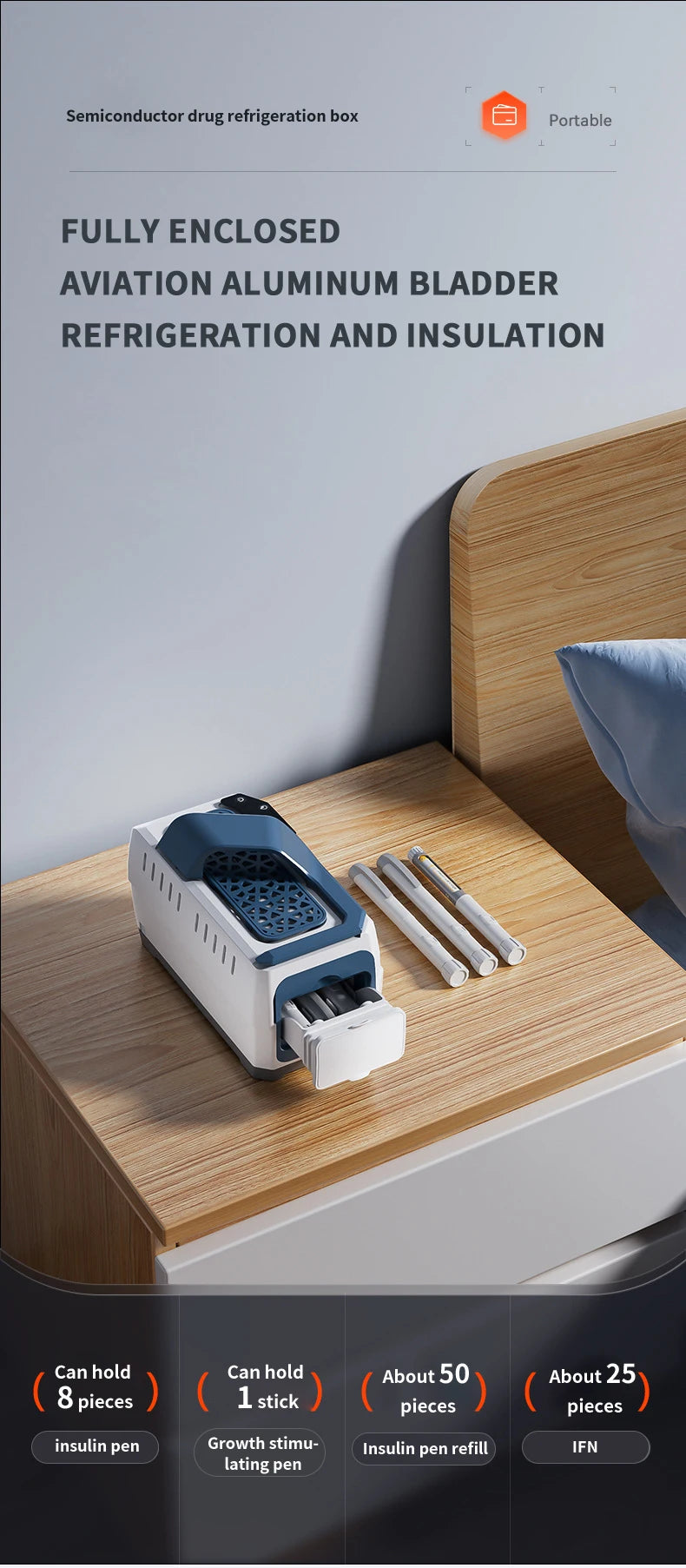 7800mAH*1 Battery Portable Insulin Cooler Box Household Car Rechargable Medical Medicine Refrigerator Mini Smart Fridge with Bag